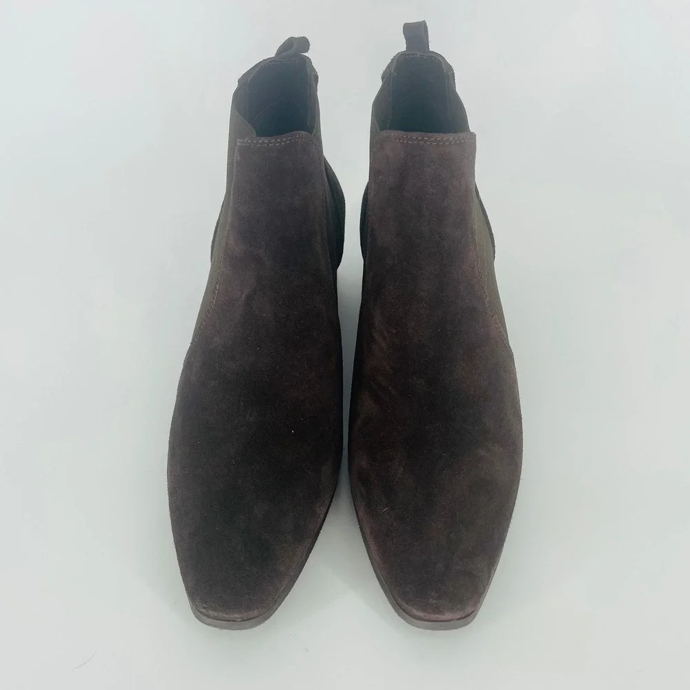 AQUATALIA Brown Suede Chelsea Booties Block Heel Italy size‎ 9.5 Weatherproof